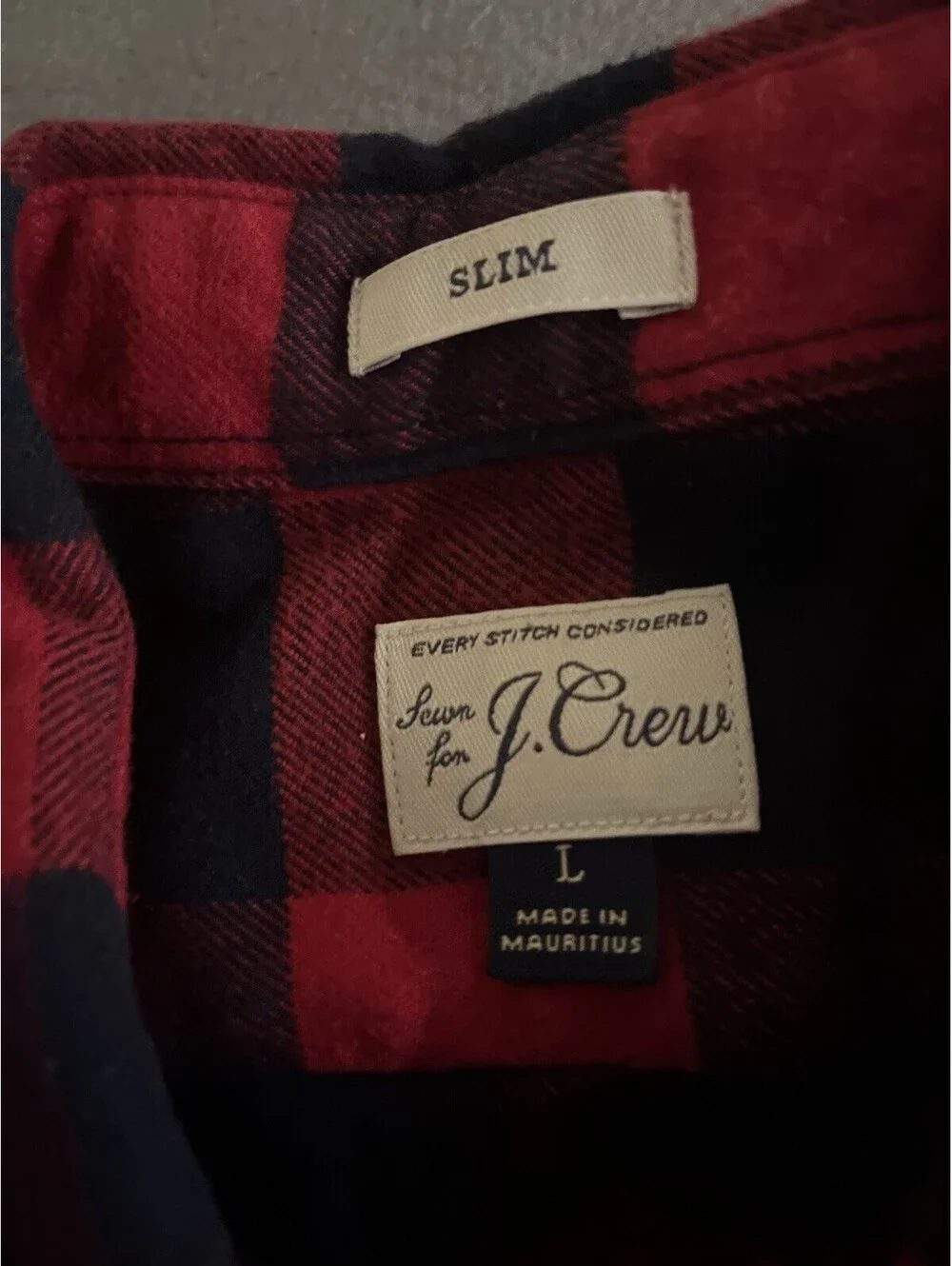 J. CREW Slim Mens Size L  Long Sleeve Flannel Buffalo Plaid Shirt Red/Blue Check